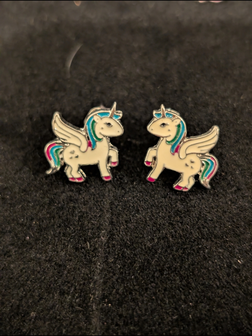 Claire's White Unicorn Pegasus Stud Earrings with Pink & Teal Accents